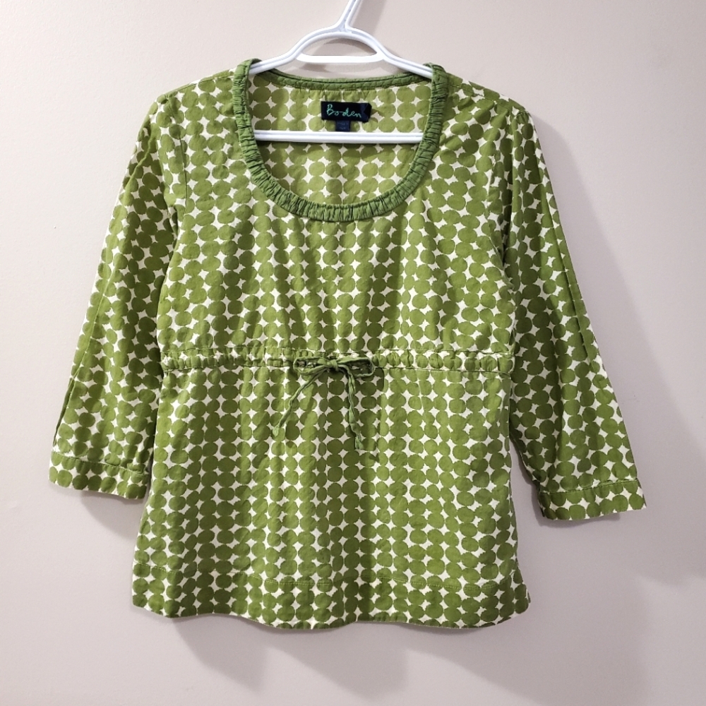 Boden Green Geometric Print Peplum Blouse
